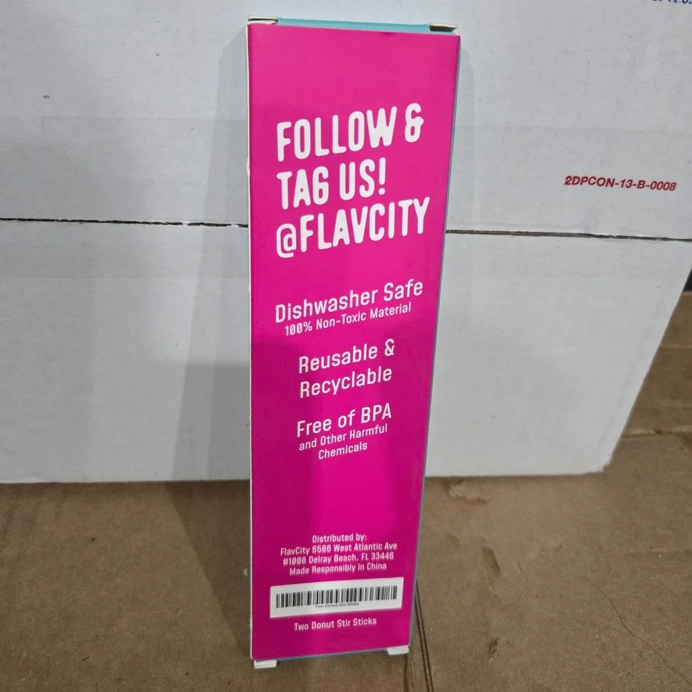 FlavCity Cafe Donut Coffee Stirrers 2 Pack Reusable BPA Free Blue Pink New